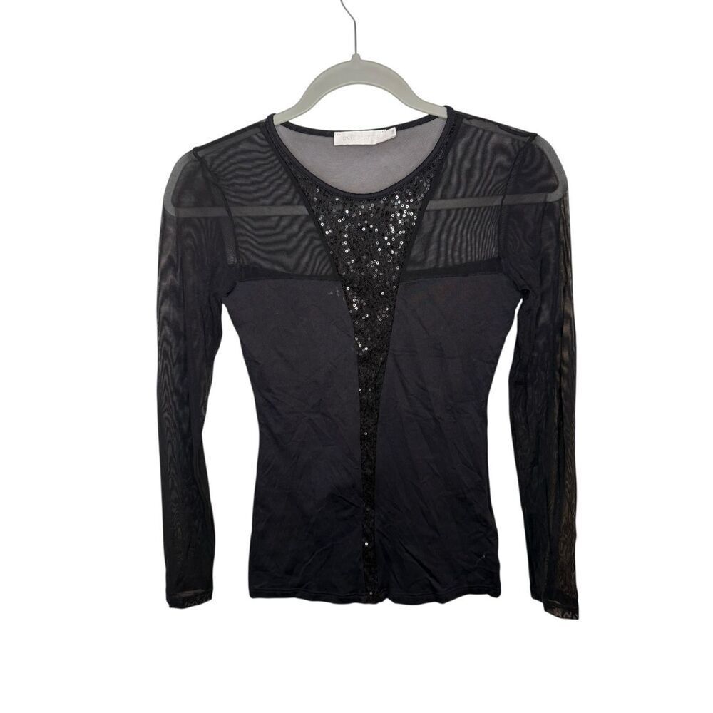Anne Fontaine Long Sleeve Mesh Blouse Black Sequin Detail‎ Size 38